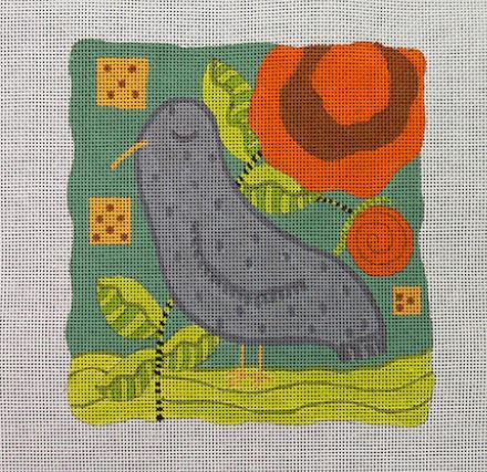 Grey Bird w/Orange Flower