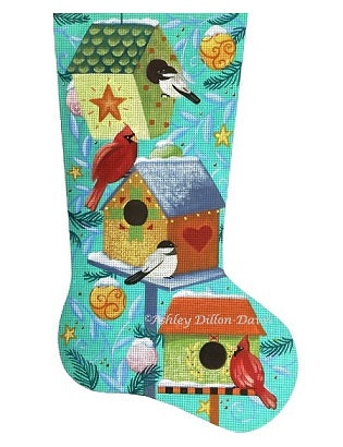Winter Bird Houses Stocking