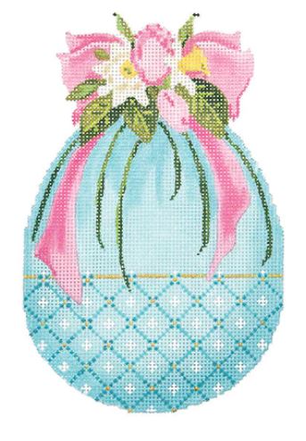 Turquoise Egg w/Tulips and Pink Ribbon