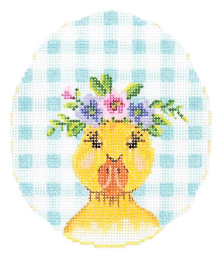 Duckie w/Flower Crown on Aqua Gingham