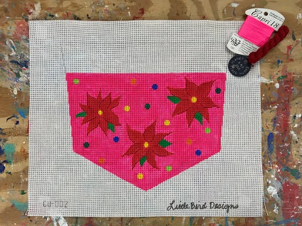 Stocking Cuff - Poinsettias on Pink Background 